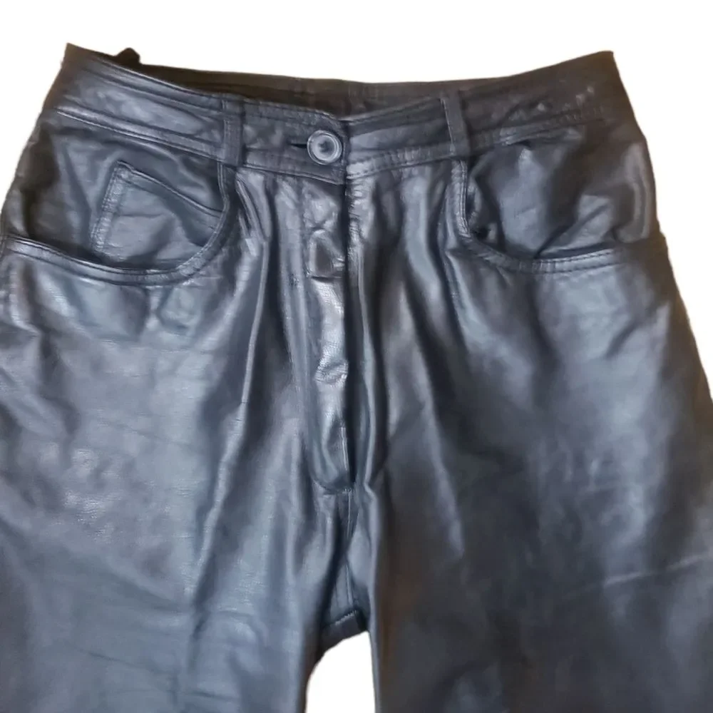 Vintage Bermans High Rise Leather Pants Womens Size 8 Black Minimalist 90s Rave